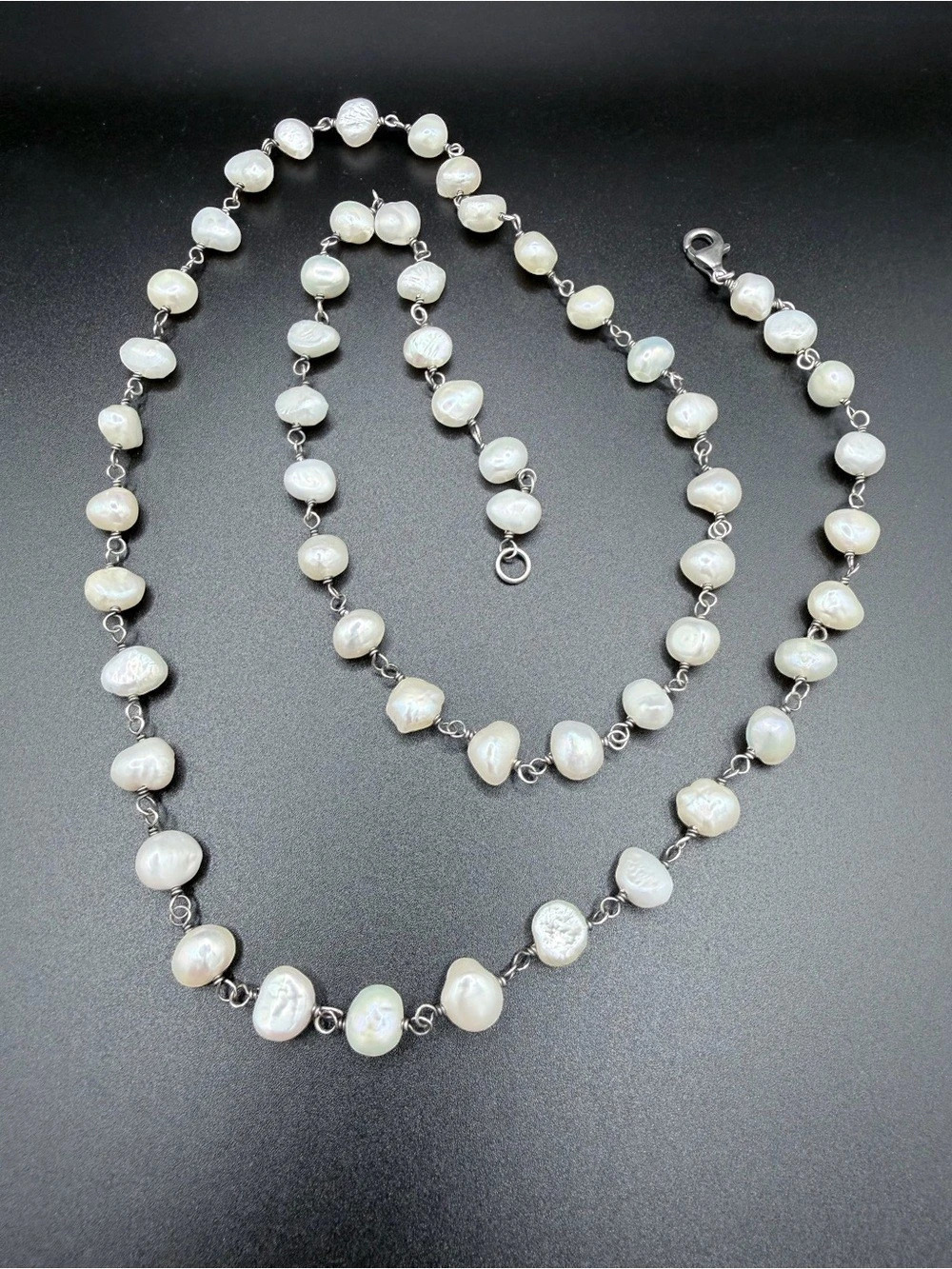 Vintage Silpada Sterling Silver Baroque Freshwater Pearl 30" Necklace